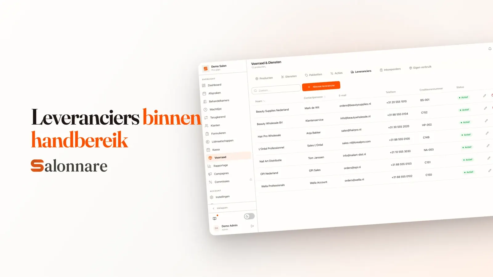 Leveranciers en contactgegevens